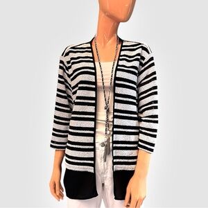 ALFRED DUNNER Petite Open Front Striped Cardigan